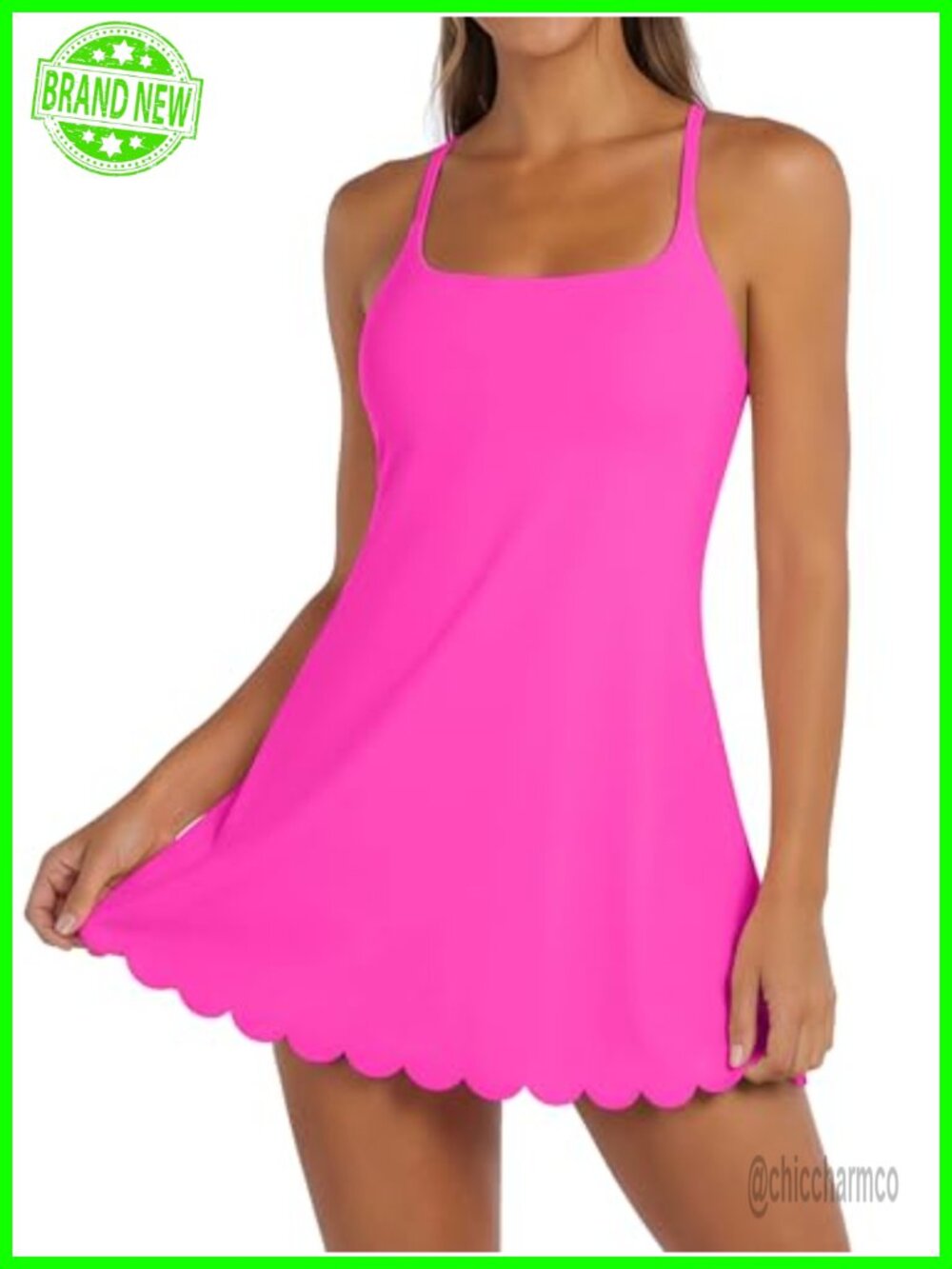 Tennis Dress with Built-in Shorts and Bra Scalloped Hem